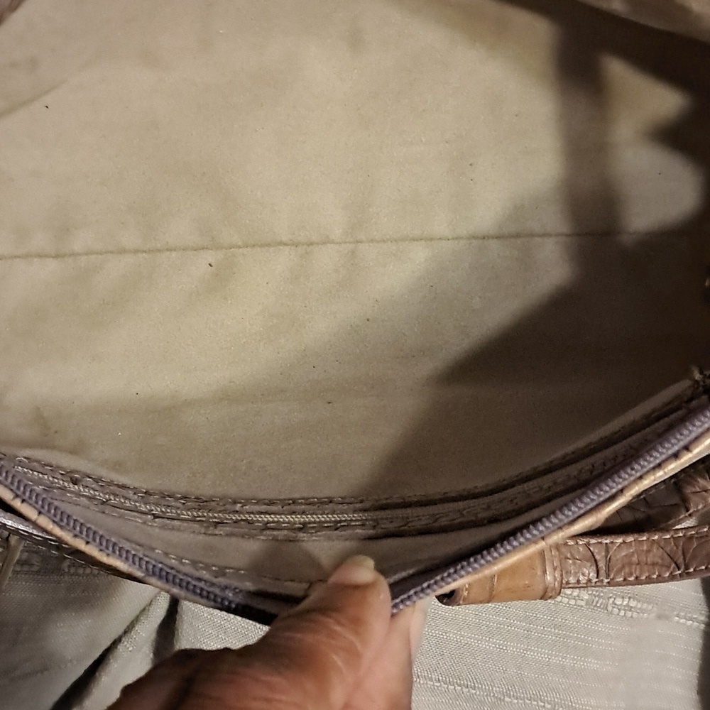 Brahmin Toasted Almond Melanie Handbag Croc Embossed Leather Shoulder Bag Preown - Picture 7 of 10